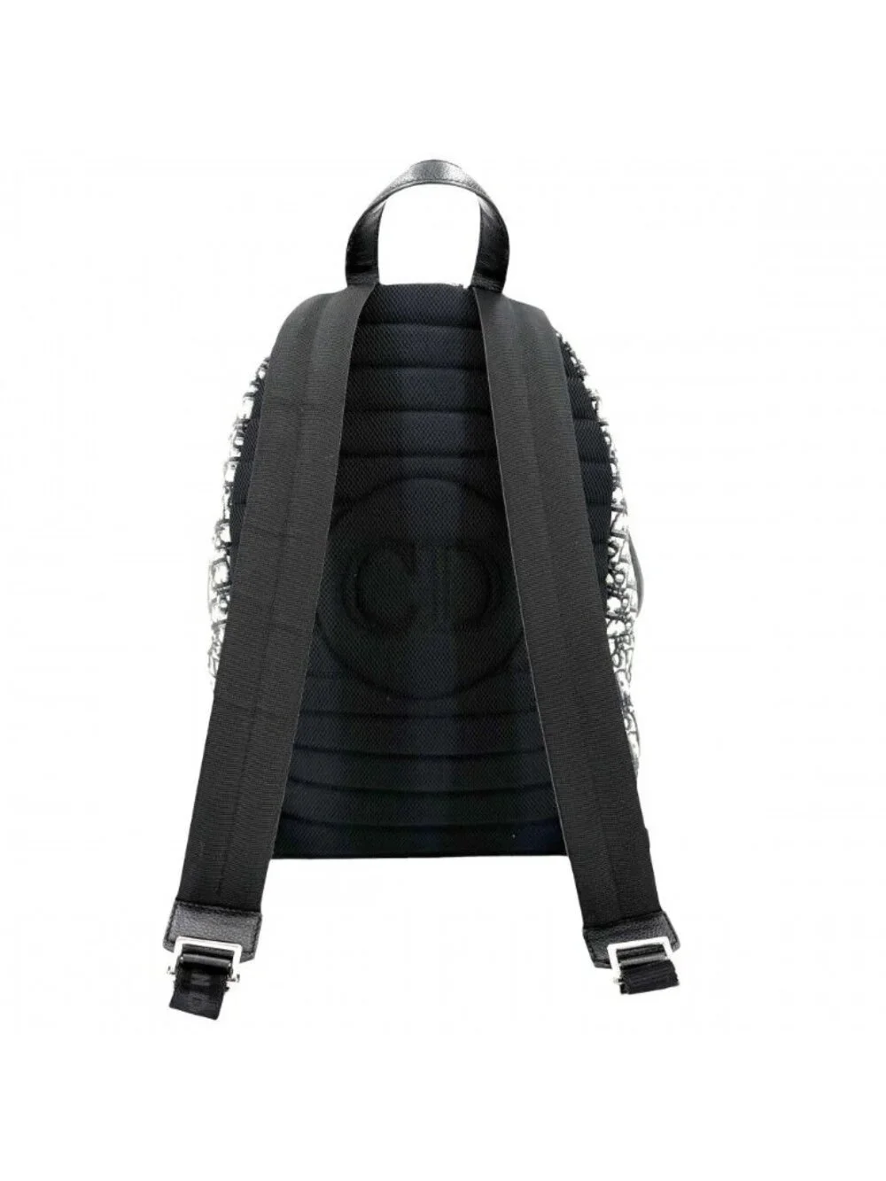 Dior Backpack Oblique Rider Canvas Leather Beige Navy Silver